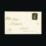 Great Britain - Covers - QV : (SG 2) 1840 1d black, plate 10, SC, 4 close to large margins, tied