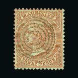 Mauritius : (SG 61a) 1863-72 CC 3d dull red superb used with concentric circles cancel of Mare d'