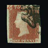 Great Britain - QV (line engraved) : (SG 7) 1841 1d red-brown, from 'black' plate 1b, BH, 4 good