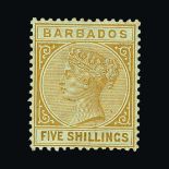 Barbados : (SG 103) 1882-86 CA 5s bistre m.m., faint bend Cat £170 (image available) [US1]