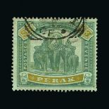 Malaya - Perak : (SG 78) 1895-99 Elephants $3 green and ochre f.u., couple of slightly short perfs