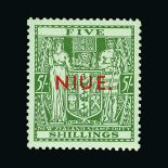 Niue : (SG 80) 1941 Arms 5s green, single lined watermark, fine mint. Cat £400 (image available)