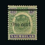 Malaya - Negri Sembilan : (SG 15a) 1898-1900 1c on Tiger 15c green and violet raised stop mint,