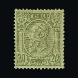 Belgium : (SG 72) 1886 Head 20c Olive-Green on greenish paper. m.m. Toned gum Cat £275 (image