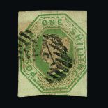 Great Britain - QV (embossed) : (SG 54) 1847-54 1s pale green, Die 2, just into at right, v.g.u. Cat