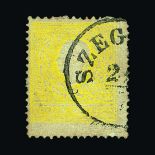 Austria : (SG 22) 1858 Heads new currency, 2k Yellow, type I. Perf.15. f.u. Part SZEG.... C.d.s.