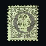 Austria : (SG 65/65a) 1874-80 Emperor 'fine whiskers' 25k brownish grey & lilac, fu. (2) Cat £500 (