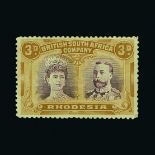 Rhodesia : (SG 135) 1910 Double Head P14 - 3d purple & yellow-ochre with gash in ear variety (