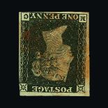 Great Britain - QV (line engraved) : (SG 2e) 1840 1d black, plate 1b, MG, 3½ margins, with WATERMARK