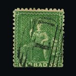Barbados : (SG 16) 1860 Pin perf 12½ ½d yellow green used, clipped at foot otherwise fine Cat £