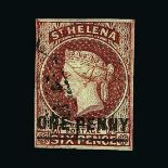 St. Helena : (SG 4) 1863 QV 1d on 6d lake bar 18.5mm 4 good even  margins part cds cancel Cat £