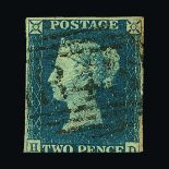 Great Britain - QV (line engraved) : (SG 5) 1840 2d blue, HD, 3 margins, light toning at right edge,