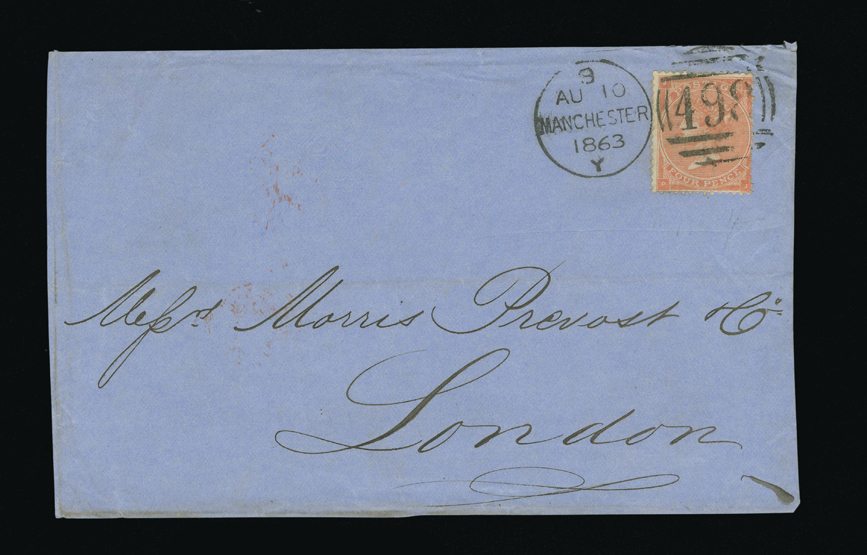 Great Britain - Covers - QV : (SG 80) 1862-64 4d pale red, PJ, centred to SE, very good used on