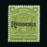 Rhodesia : (SG 105a) 1909 Overprint on 4d olive with no stop variety m.m. feint dealer's mark Cat £