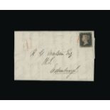 Great Britain - Covers - QV : (SG 2) 1840 1d black, plate 2, QD, 4 good margins, tied by crisp red