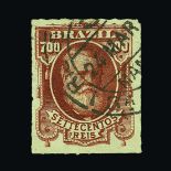 Brazil : (SG 57-66) 1878-79 2nd Dom Pedro rouletted set to 1000r, all used, mainly cork cancels