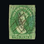 Australia - States - Tasmania : (SG 20) 1856-57 No wmk 2d used, pen cancel plus pmk, cut close at