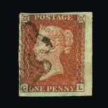 Great Britain - QV (line engraved) : (SG 8) 1841 1d red-brown, plate 12, GL, 4 small to huge