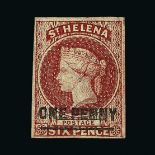 St. Helena : (SG 3) 1863 QV 1d lake with 4 neat margins, fresh mint - strong shade. Cat £150 (