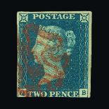 Great Britain - QV (line engraved) : (SG 5) 1840 2d blue, QB, 3 margins, neat red MC, fresh, fine