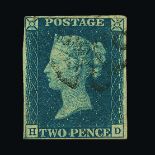 Great Britain - QV (line engraved) : (SG 5) 1840 2d blue, plate 2, HD, 4 small to good margins,