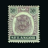 Malaya - Selangor : (SG 55-9) 1895-99 Tiger 5c to 50c purple and black(5) fresh m.m. Cat £254 (image