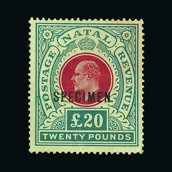 Natal : (SG 145b) 1902 CC £20 red and green Specimen fresh mint, light gum creasing Cat £550 (