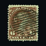 Canada : (SG 50) 1868-90 large Queen 6c on thin paper, used with barred cancel. A few ragged perfs