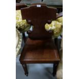 Victorian Mahogany Hall Chair, turned pediment and turned front legs.