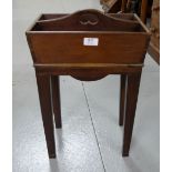 19thC Mahogany 2-section portable Cutlery Box on tapered legs, 19”h x 13.5”w.