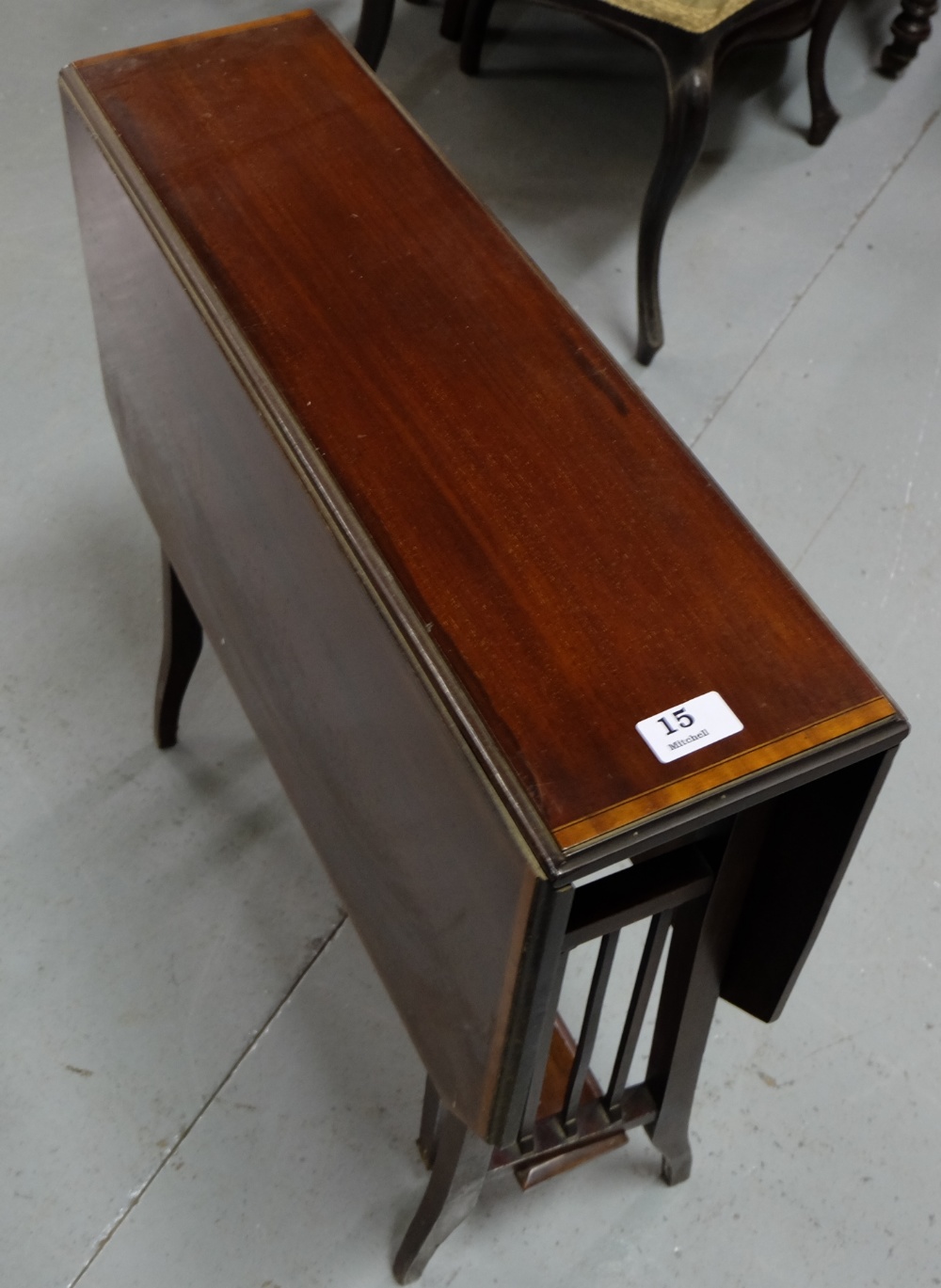 Edwardian Inlaid Mahogany Sutherland Table, on tapered legs, 24” x 2ft 6”h.