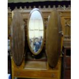 Inl Mahogany Dressing Table, oval mirror back, oval swing side mirrors and drawers.