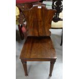 Mahogany Hall Chair, with turned pediment, on turned front legs (repaired).