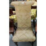 Victorian Prie Dieu on turned front legs with castors, cream floral fabric.