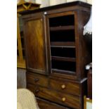 Georgian Mahogany Linen Press, two panelled doors over 4 drawers, turned knobs, splay feet (for