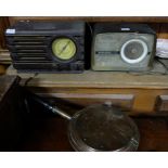 Two old valve radios – 1 Bush, 1 Phillips & a copper bed warming pan on handle (3).