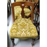 6 similar Victorian Walnut Splat Back Dining Chairs (4 + 2), on turned legs and castors, green and