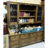 Large Oak Dresser, 3 shelves flanked by pair of glazed doors, over base with 4 drawers and 4