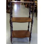 3-Tier Victorian Mahogany Whatnot, with turned finials and barley twist side shelf supports, on