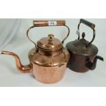 Two antique Copper Kettles with handles, 1 polished.