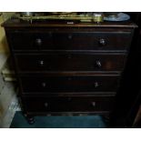 Geo. Mahogany Chest of Drawers, 4 drawers with turned knobs, on turned feet, 34”w.