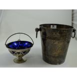 Heavy Silver Plate Wine Bucket with 2 carrying handles & Sl Pl Bon Bon Dish with carrying handle,