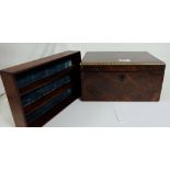 Victorian rosewood jewellery box, with blue velvet lined inner compartment and lower “secret”