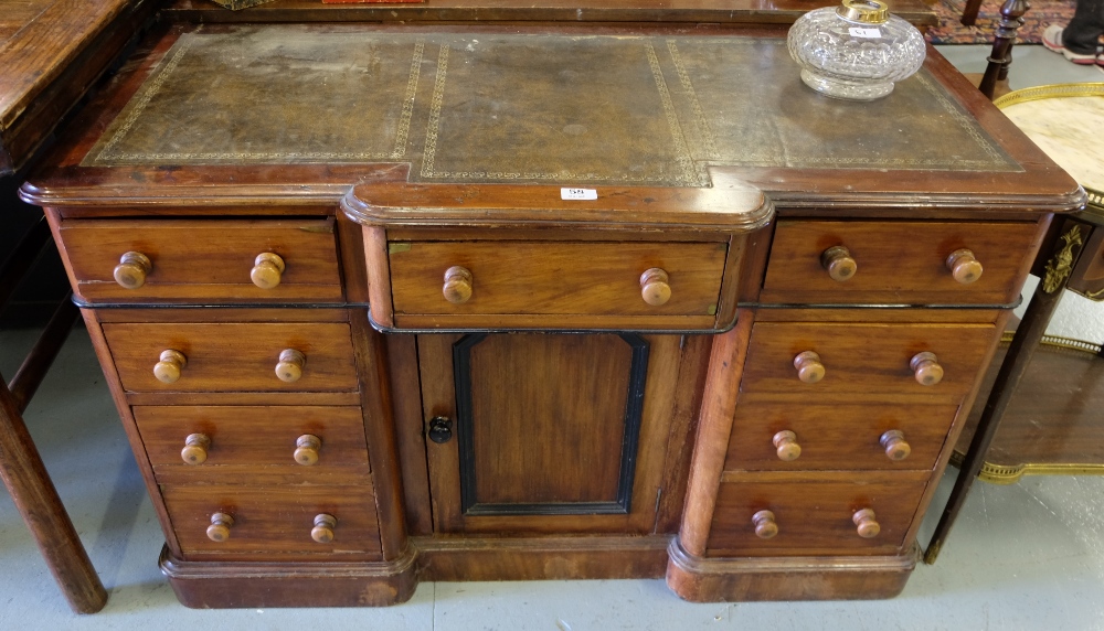 Victorian Mahogany Writing Desk, with central frieze drawer and 4 drawers on either side, turned