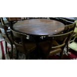 Heavy Mahogany Circular Dining Table on central pod, 61” dia.