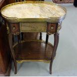 French kidney-shaped Occasional Table, with marble top and brass gallery, painted frieze drawer