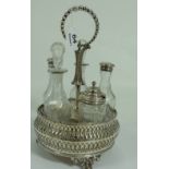 5 Piece Edwardian Cruet Set, in plated stand.