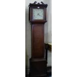 Oak Cased Grandfather Clock, with painted enamelled square dial, 30 hours, working.