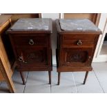 Matching Pair of Oak Bedside Cabinets, with single drawers over lower cabinets, grey marble tops,