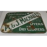 Old Metal Double Sided Shop Sign, A & J Macnas, Dryers, 23”w x 15”h